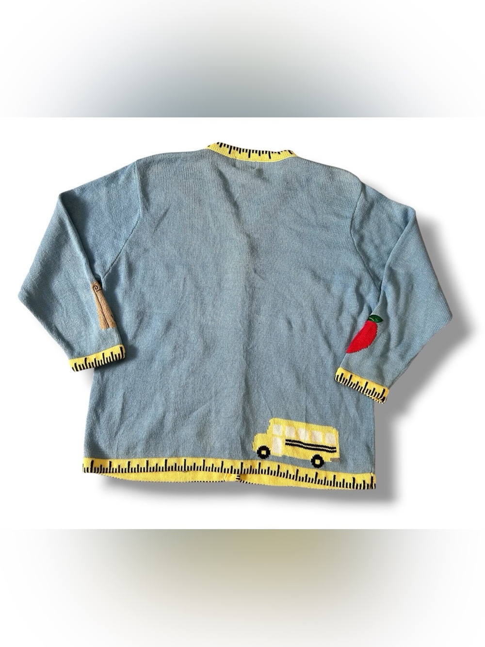 90’S VINTAGE THE QUACKER FACTORY 2X Novelty Teacher Knit Cardigan SCHOOL THEME - Picture 2 of 15